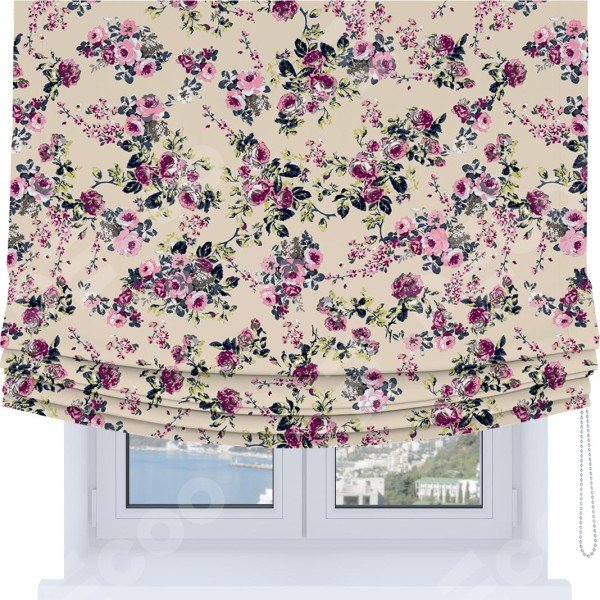Римская штора Soft с мягкими складками, «Россыпь розовых цветов»