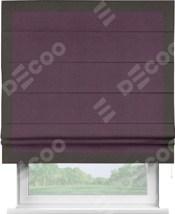 Римская штора «Кортин» с кантом Чесс, для проема, ткань лён димаут, фиолетовый