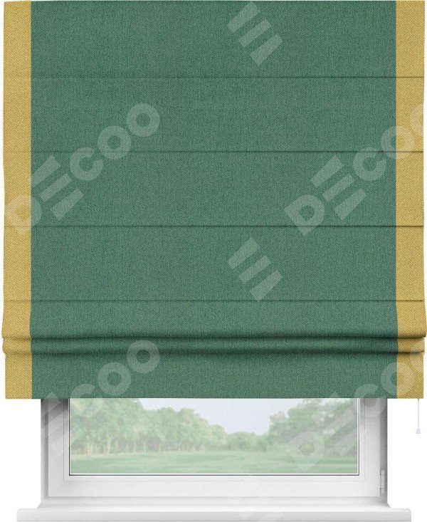 Римская штора «Кортин» с кантом Стрим Дуо, для проема, ткань твид блэкаут, зелёный