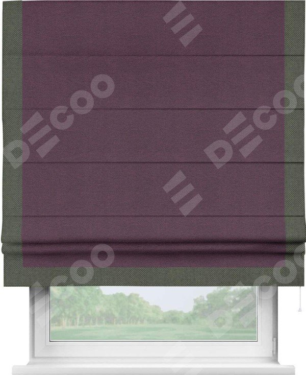Римская штора «Кортин» с кантом Виктория, для проема, ткань лён димаут, фиолетовый