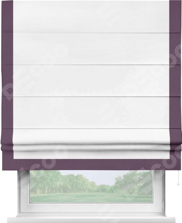 Римская штора «Кортин» с кантом Виктория, для проема, ткань однотонная белоснежная