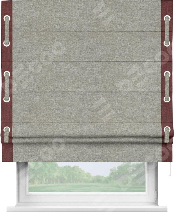 Римская штора «Кортин» с кантом Стрим Дуо (люверсы с пояском), для проема, ткань лён кашемир серый