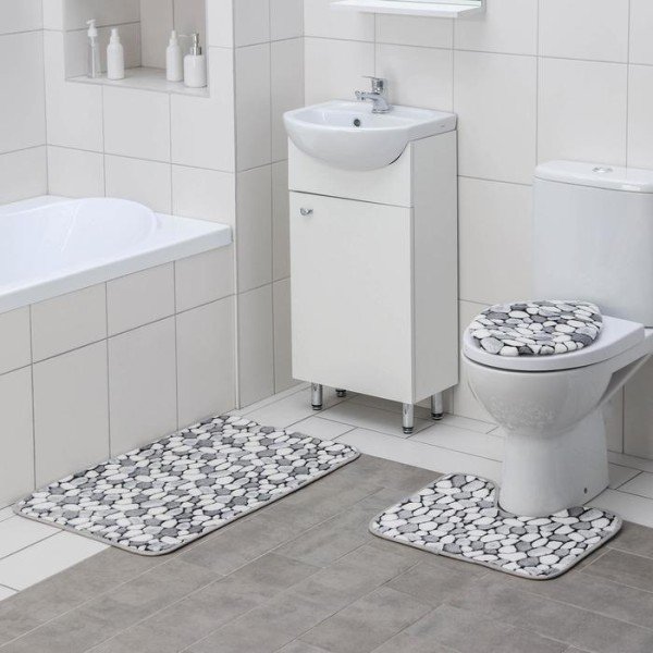 Набор ковриков для ванны и туалета Доляна «Галька», 3 шт: 40×45, 40×50, 50×80 см