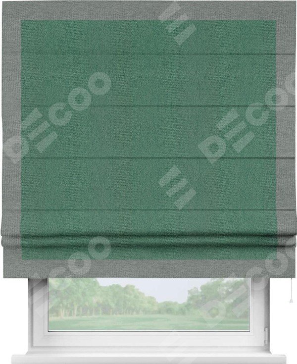 Римская штора «Кортин» с кантом Чесс, для проема, ткань твид блэкаут, зелёный