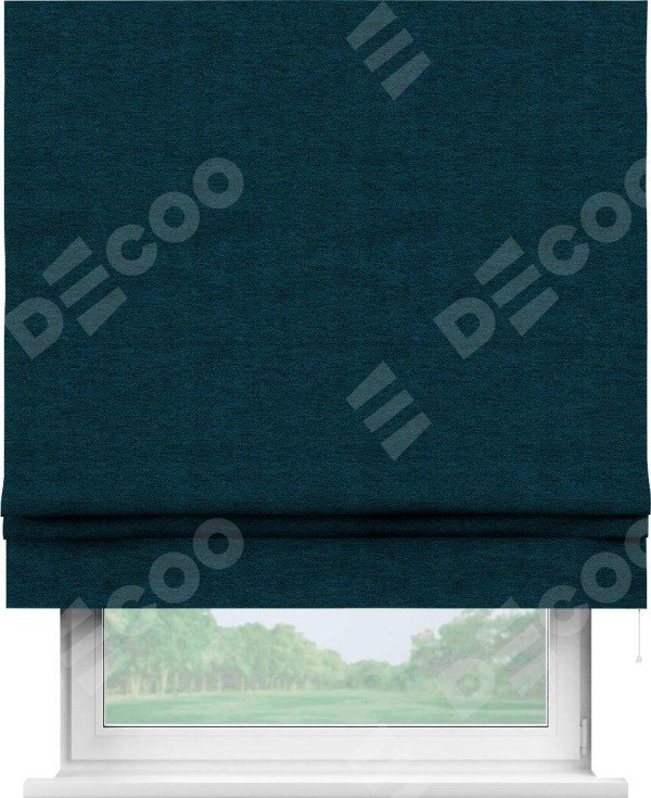 Римская штора «Кортин» для проема, ткань твид блэкаут, глубокий синий