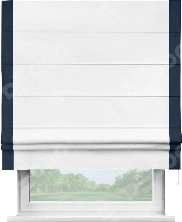 Римская штора «Кортин» с кантом Стрим Дуо, для проема, ткань вельвет белоснежный