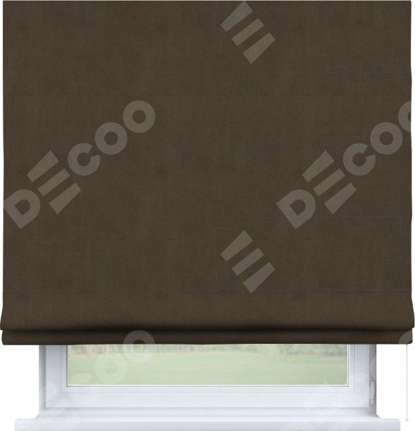 Римская штора «Кортин» для проема, ткань бархат тёмно-коричневый