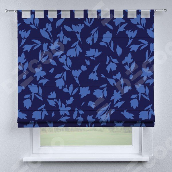 Римская штора на петлях «Синие цветы»