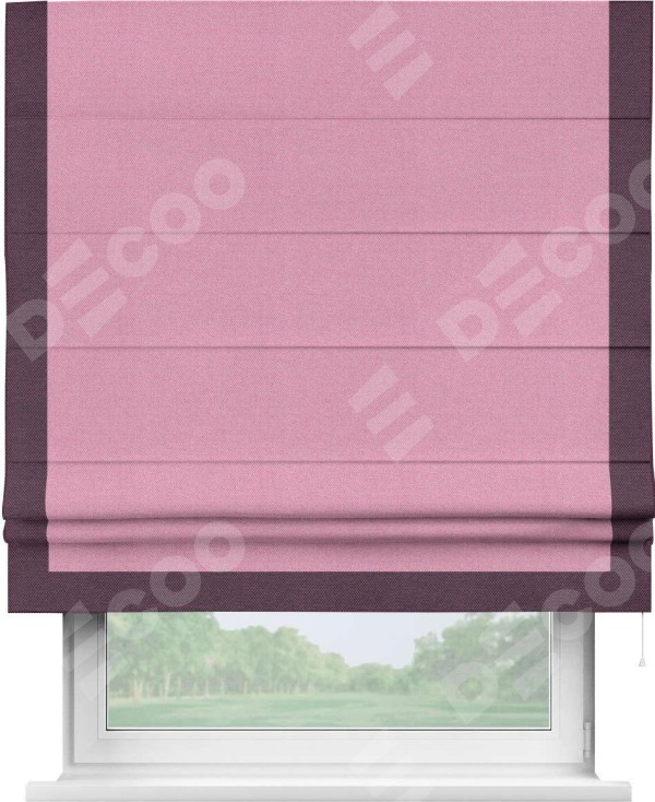 Римская штора «Кортин» с кантом Виктория, для проема, ткань лён димаут, розовый