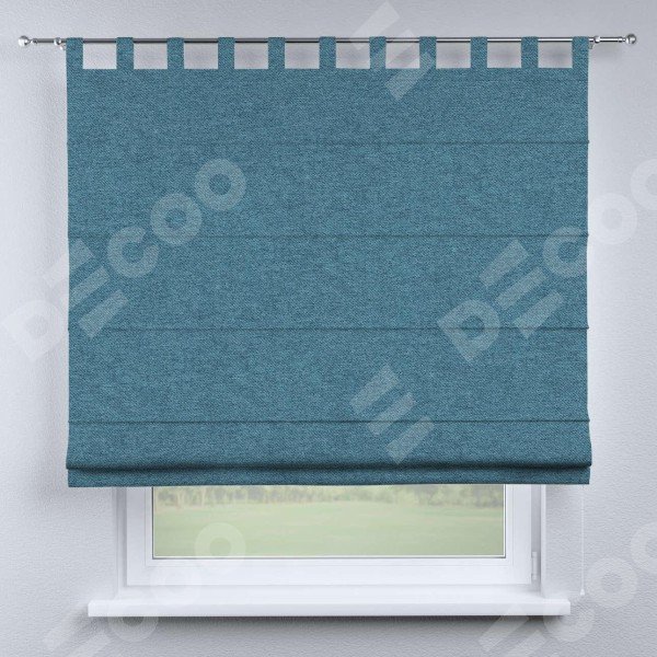 Римская штора на петлях «Кортин», ткань твид блэкаут, светло-синий