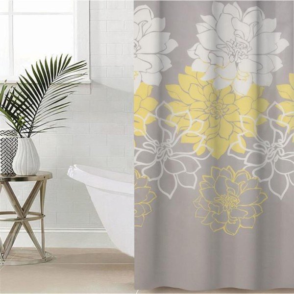 Штора для ванной комнаты Доляна «Большие цветы», 180×180 см, полиэстер, цвет жёлтый