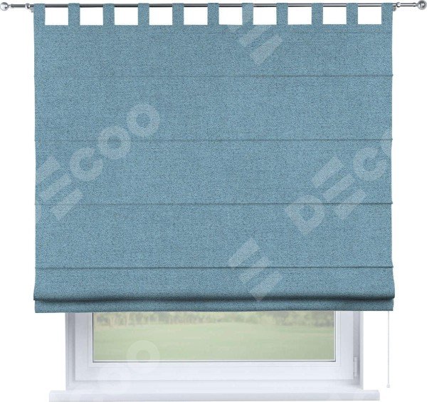 Римская штора на петлях «Кортин», ткань лён блэкаут, голубой