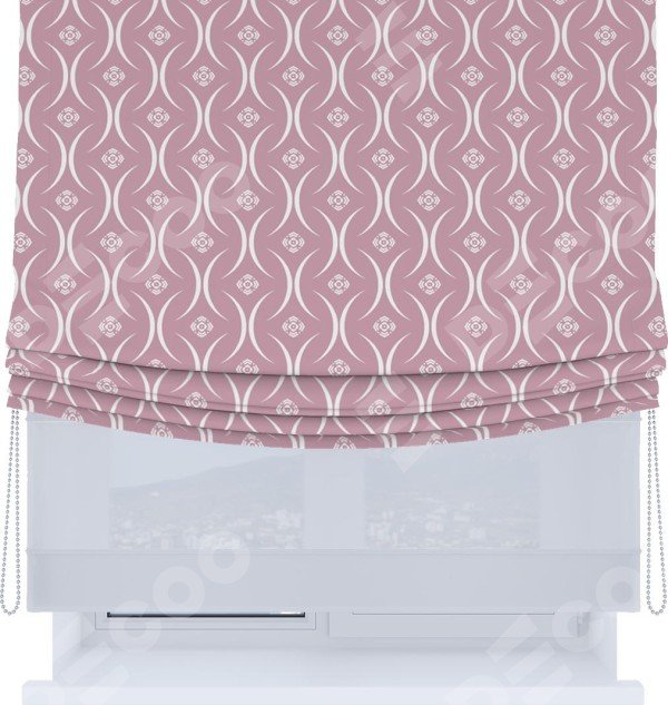 Римская штора «Кортин», день-ночь с мягкими складками, «Воздушный узор розовый»