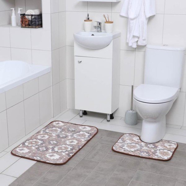 Набор ковриков для ванны и туалета Доляна «Бежевая фантазия», 2 шт: 40×50, 50×80 см