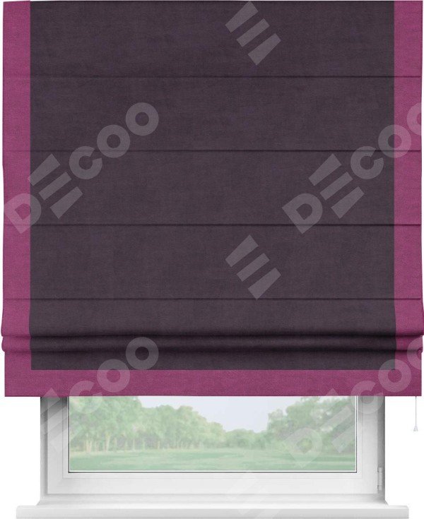 Римская штора «Кортин» для проема, вельвет тёмно-фиолетовый с кантом Виктория