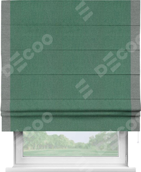 Римская штора «Кортин» с кантом Стрим Дуо, для проема, ткань твид блэкаут, зелёный