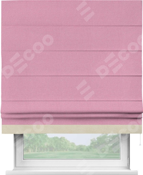 Римская штора «Кортин» с кантом Джестер, для проема, ткань лён димаут, розовый