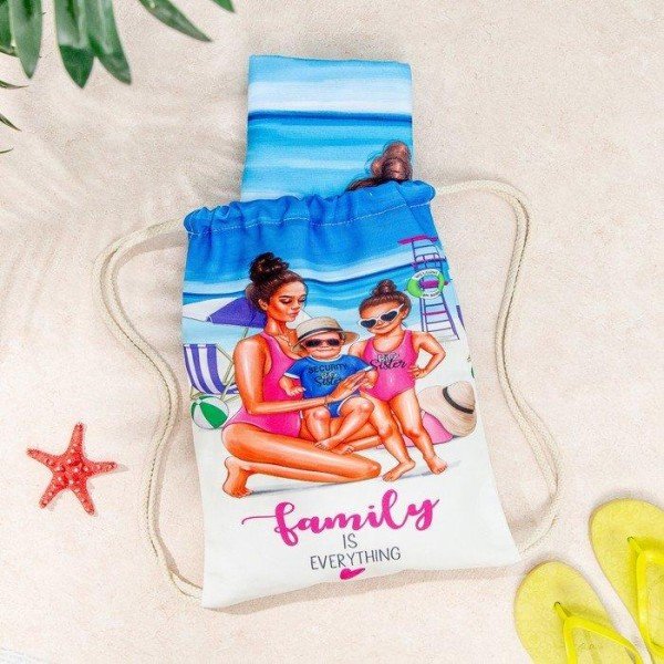 Полотенце пляжное в сумке Этель «Family» 70х140 см, микрофибра