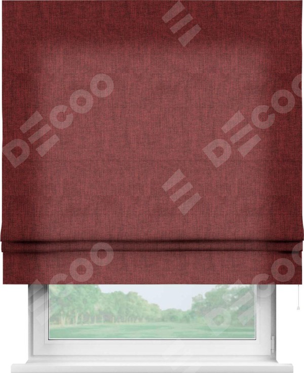 Римская штора «Кортин» для проема, ткань лён кашемир бордовый