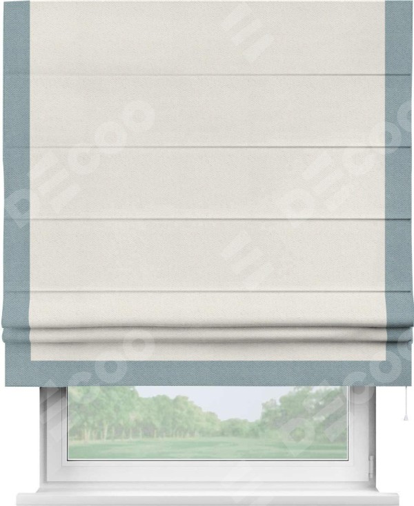Римская штора «Кортин» с кантом Виктория, для проема, ткань блэкаут с блеском светло-серый