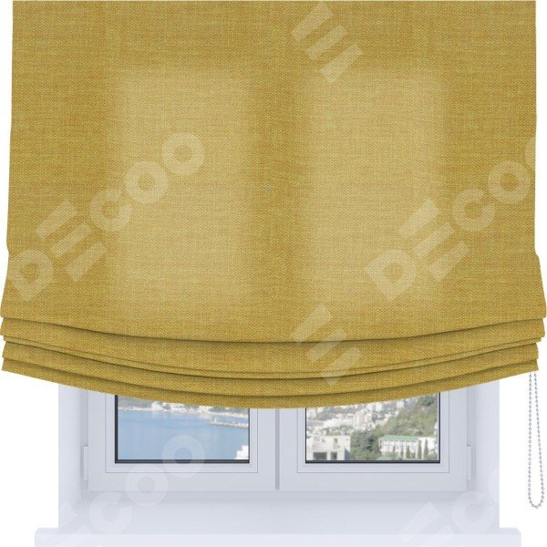 Римская штора Soft с мягкими складками, ткань лён горчичный
