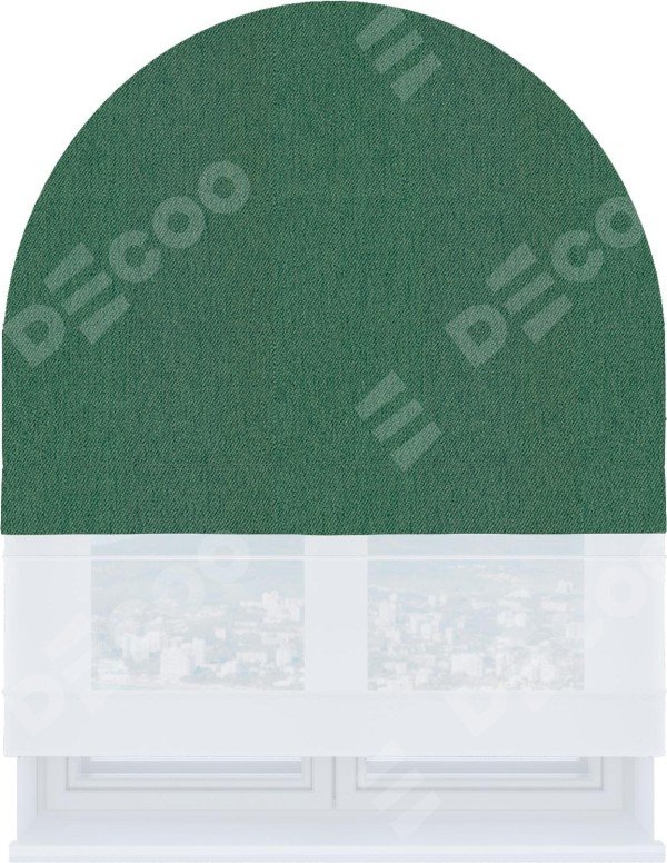 Римская штора «Кортин» день-ночь для арочного проёма, ткань твид блэкаут зелёный