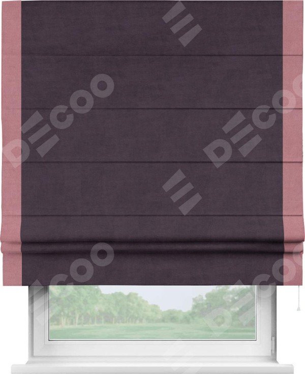 Римская штора «Кортин» для проема, вельвет тёмно-фиолетовый с кантом Стрим Дуо