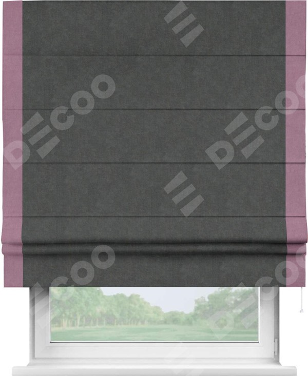Римская штора «Кортин» с кантом Стрим Дуо, для проема, ткань вельвет цвет тёмно-серый