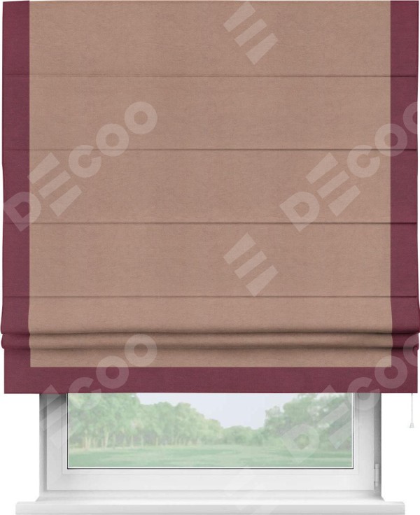 Римская штора «Кортин» с кантом Виктория, для проема, ткань вельвет брусничный джем