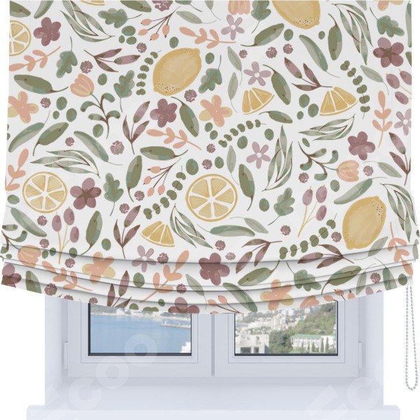 Римская штора Soft с мягкими складками, «Лимоны и цветы»