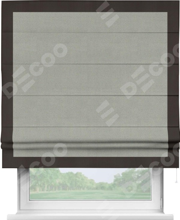 Римская штора «Кортин» с кантом Чесс, для проема, ткань блэкаут однотонный серый