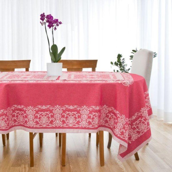 Столовый набор "Этель" (скатерть 150х300 см, салфетки 45х45 см - 12 шт.) цвет бордо, хл. с ВМГО