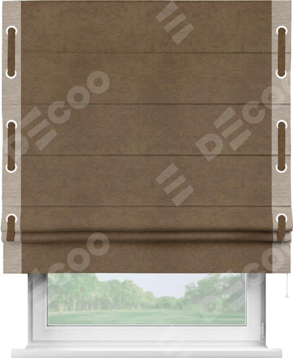 Римская штора «Кортин» с кантом Стрим Дуо (люверсы с пояском), для проема, ткань софт однотонный бронзовый