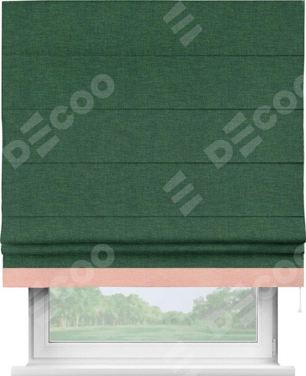 Римская штора «Кортин» с кантом Джестер, для проема, ткань лён серо-зеленый