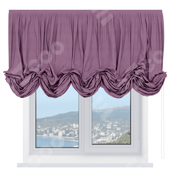Австрийская штора «Кортин», ткань вельвет лиловый