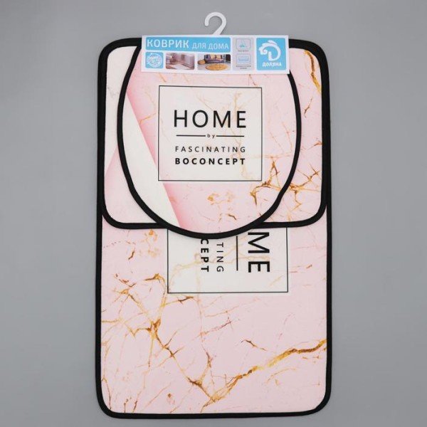 Набор ковриков для ванны и туалета Доляна Home, 3 шт: 50×80, 45×50, 38×43 см, цвет розовый