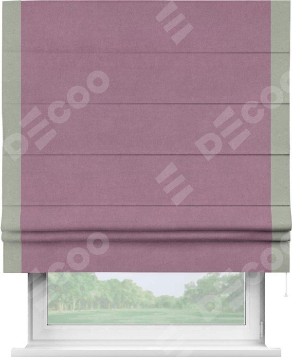 Римская штора «Кортин» с кантом Стрим Дуо, для проема, ткань вельвет лиловый