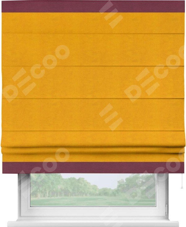 Римская штора «Кортин» с кантом Горизонт, для проема, ткань вельвет желтый