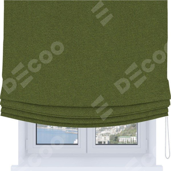 Римская штора Soft с мягкими складками, ткань лён блэкаут оливковый