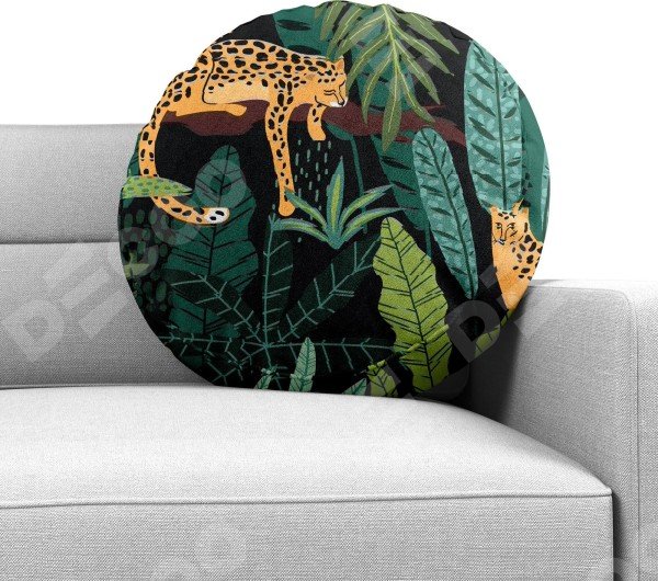 Подушка круглая Cortin «Леопарды в джунглях»