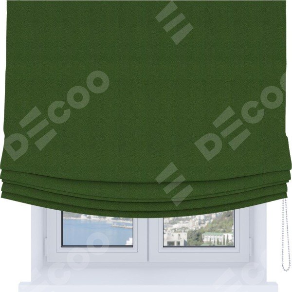 Римская штора Soft с мягкими складками, ткань блэкаут однотонный зелёный перламутр