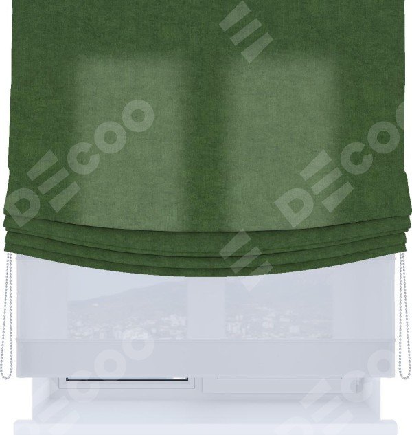 Римская штора «Кортин», канвас зелёный, день-ночь с мягкими складками