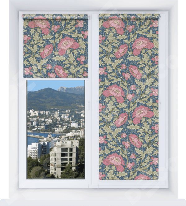 Рулонная штора Мини с принтом Розовые цветы