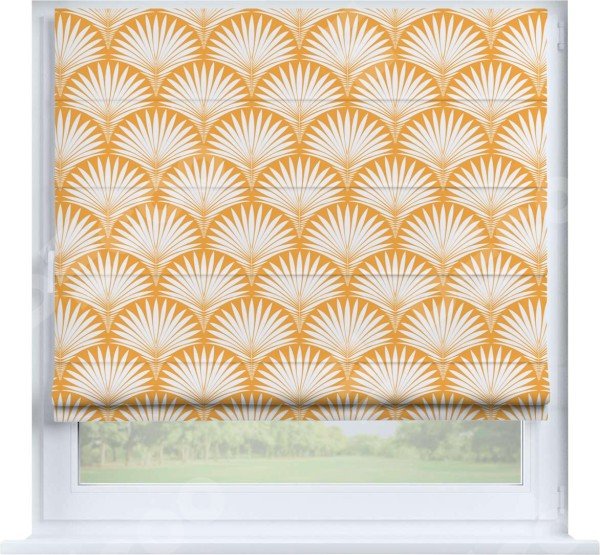 Римская штора «Кортин» на створку «Арт-деко листья желтый»