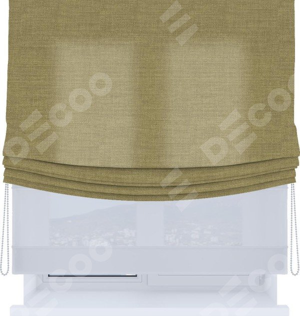 Римская штора «Кортин», день-ночь с мягкими складками, из ткани лён коричневый