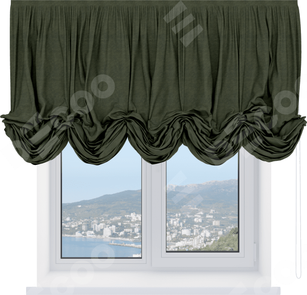 Австрийская штора «Кортин», ткань софт однотонный зелёный