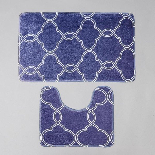 Набор ковриков для ванны и туалета Доляна «Виньер», 2 шт: 44×50, 50×80 см, цвет синий
