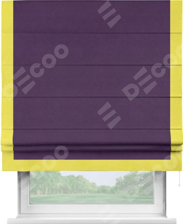 Римская штора «Кортин» с кантом Виктория, для проема, ткань вельвет темно-фиолетовый