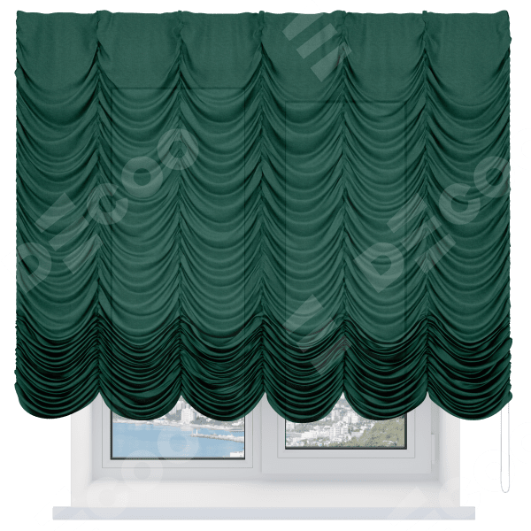 Французская штора «Кортин», лён серо-зелёный