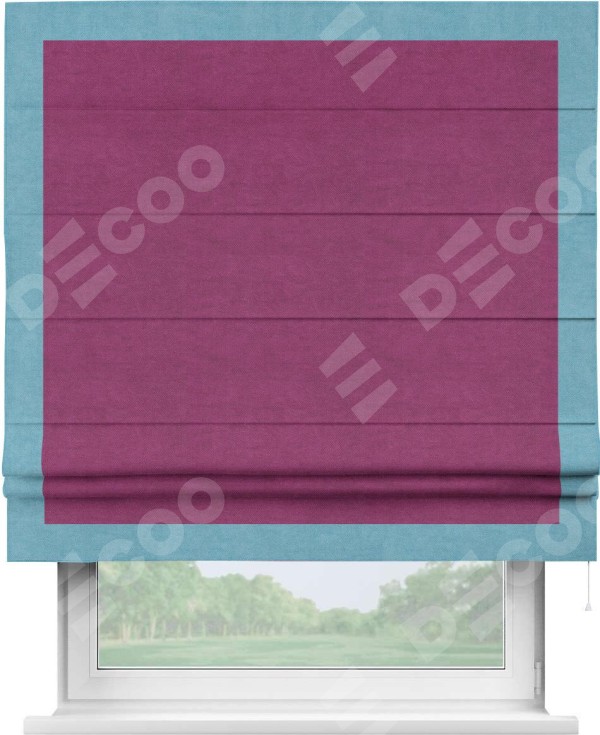 Римская штора «Кортин» с кантом Чесс, для проема, ткань вельвет фиолетовый